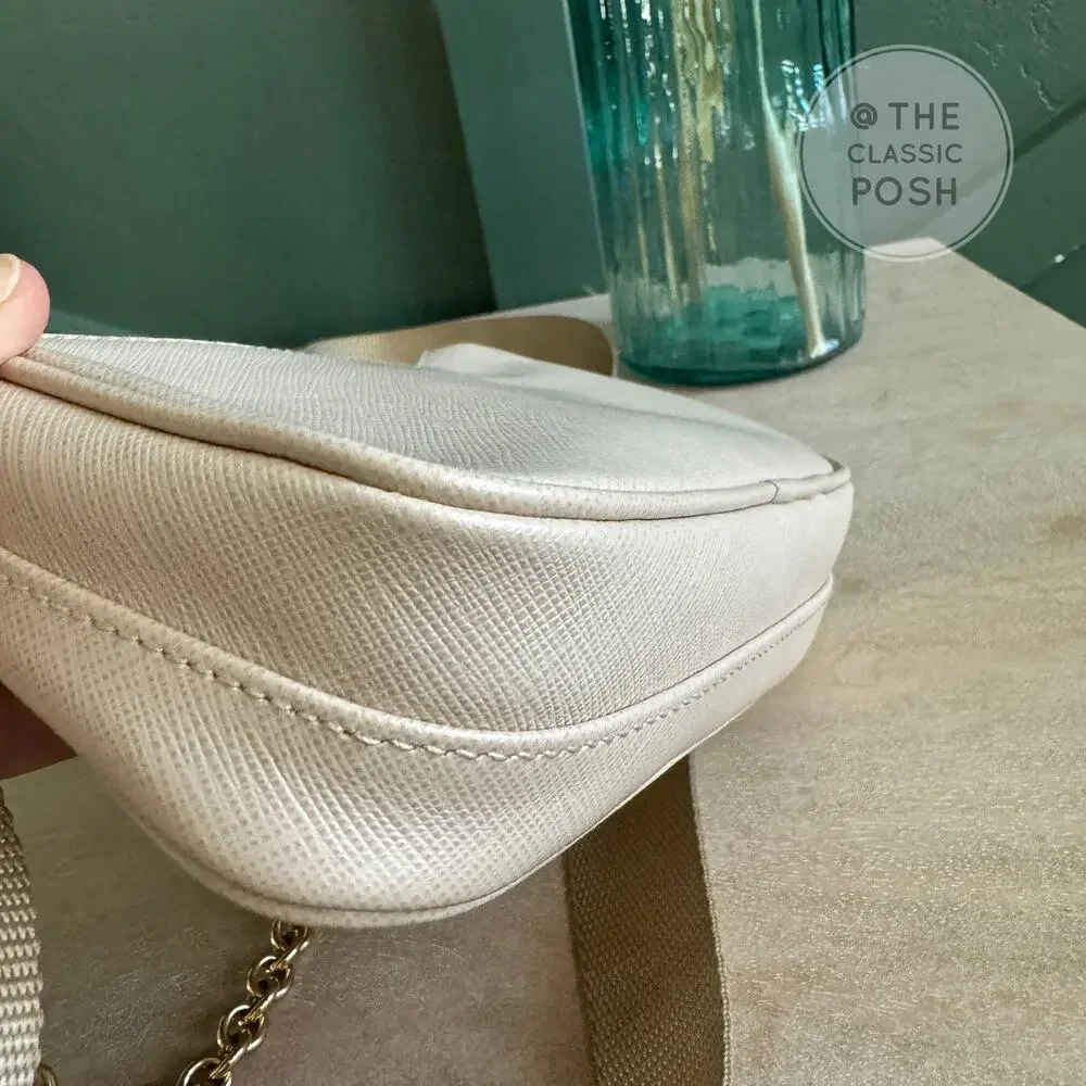 EUC Prada Re-edition Saffiano Mini Beige Crossbody Bag Gold HW
